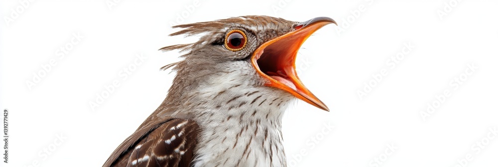 Aufkleber Cuckoo bird calling with open beak and expressive feathers against a white background
