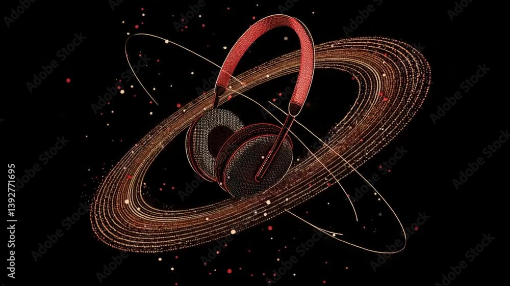Poster headphone set floats in space transmitting sound waves generative ai