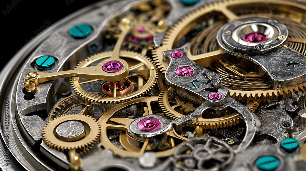 Poster a detailed view of the intricate components within an automatic watch movement, highlighting its com