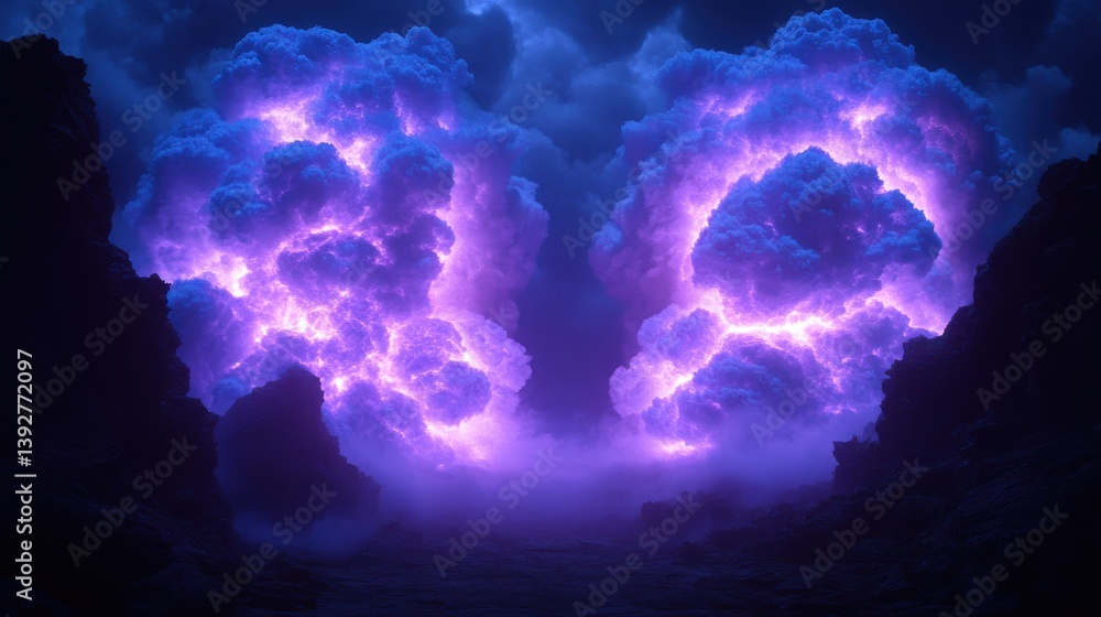 Poster surreal purple sky with clouds captured in a beautiful composition highlighting unique color dynamic