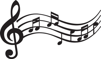 waves of musical notes and songs vector silhouette on white background