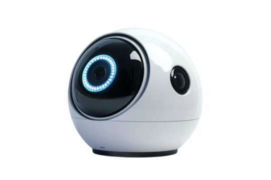 Modern dome security camera with high-resolution lens and infrared LEDs in weatherproof casing for surveillance render