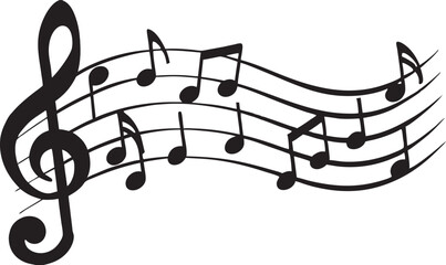 waves of musical notes and songs vector silhouette on white background