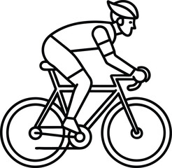Fototapeta premium Black and white minimalist cyclist line drawing. Geometric road bike rider in motion. Clean and bold cycling silhouette.