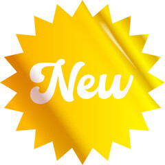 Yellow new modern round sticker isolated on white. Price sticker, sale sticker, price tag, retro label, sale or discount sticker, promotional badge set, shopping label png