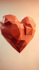 Low-poly orange heart, geometric design, papercraft style, Valentine's Day theme, simple background, free space