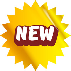 Yellow new modern round sticker isolated on white. Price sticker, sale sticker, price tag, retro label, sale or discount sticker, promotional badge set, shopping label png