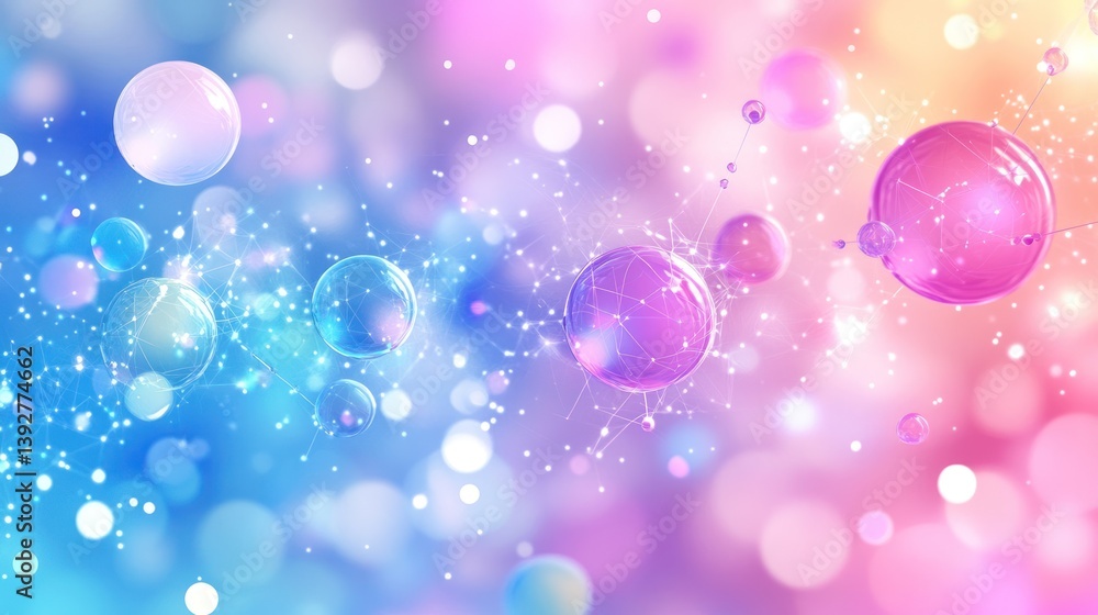 Poster abstract pastel background with colorful bubbles and bokeh.