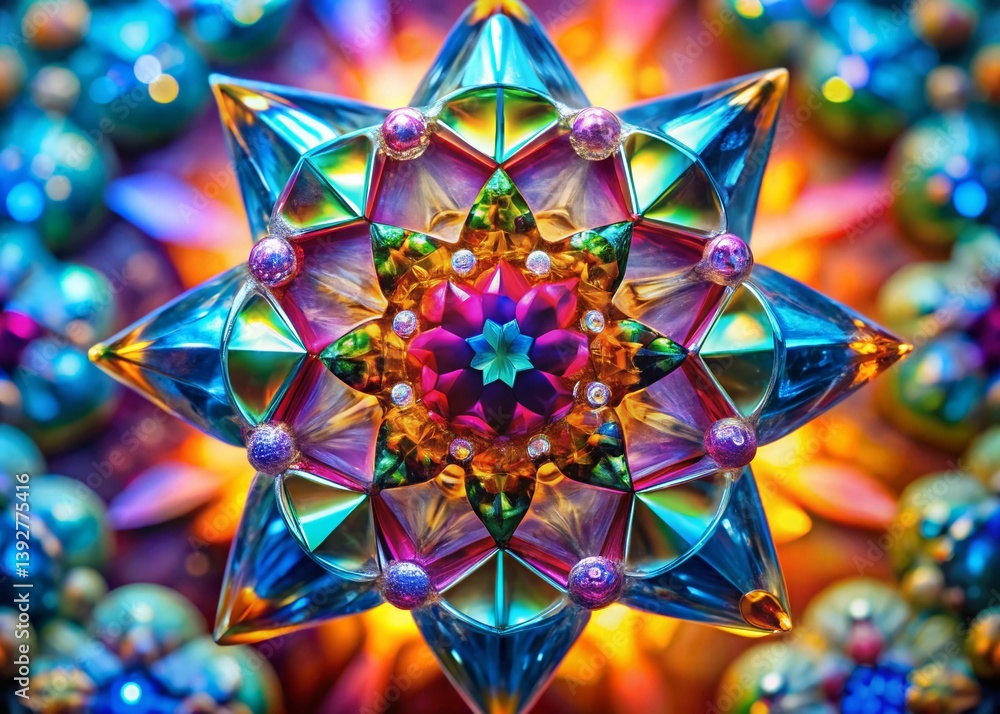 Poster vibrant abstract hexagonal star flower a macro photography exploration of geometric patterns and col