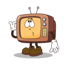 Confused Retro TV Character with Cartoon Eyes and Expression. Vintage Television Mascot Vector