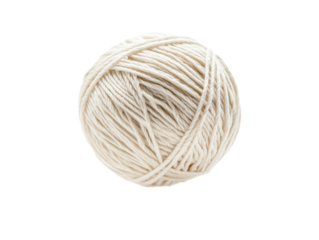 White ball of yarn floating in the air, isolated on white background. Crafts, woolen clothing, crochet, embroidery. Artistic fabric processing, woolen threads