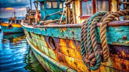 Obraz premium Intricate Detail of a Fishing Boats Harbor Rope A Nautical CloseUp