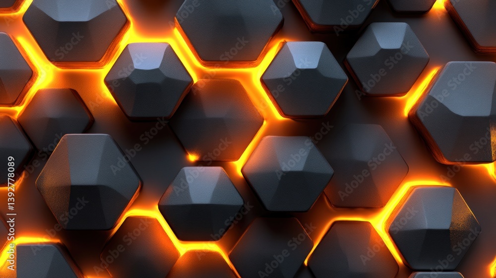 Poster geometric hexagons with illuminated glow from beneath their surface