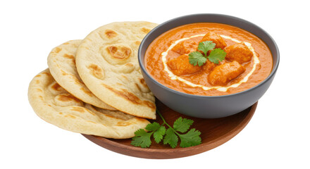 Isolated Chicken Tikka Masala with Naan