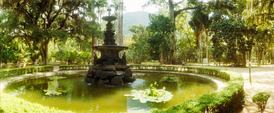 Fountain in a botanical garden, Jardim Botanico, Corcovado, Rio de Janeiro, Brazil.