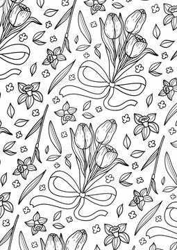 spring tulpin flowers pattern coloring page