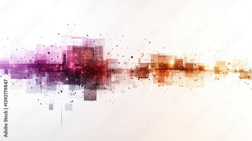 Poster abstract colorful squares and particles background.