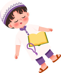 Sleeping Boy in Traditional Clothing with Book and Prayer Beads