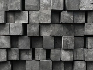 Stylish wooden block installations creating a multilayered feature wall with depth and contrast