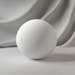 A white sphere rests against flowing fabric backdrop nicely lit