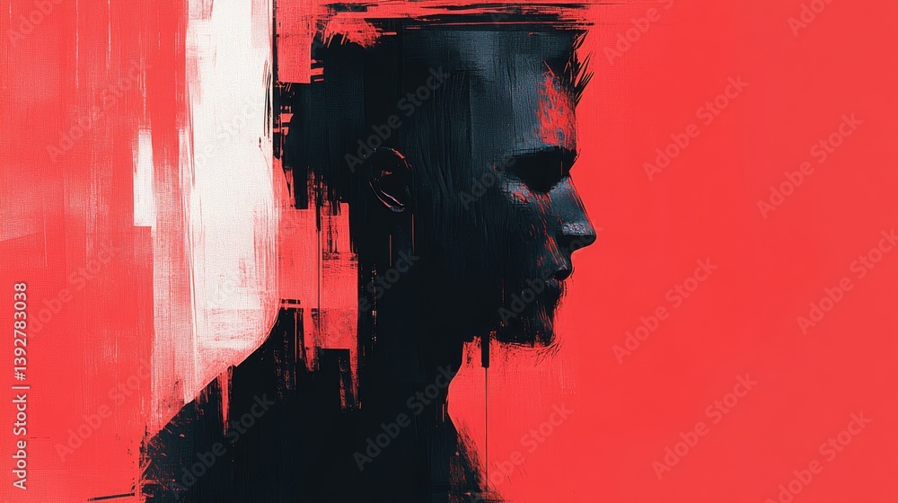 Poster portrait of a man's face with colorful paint splash and glitch effect creating an artistic digital d