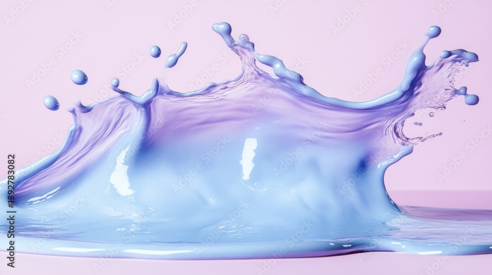 Poster stunning blue liquid splashing vividly against a soft pink background creating a dynamic visual cont