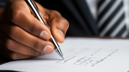 Businessman engaged in online checklist survey on virtual screen, completing digital form