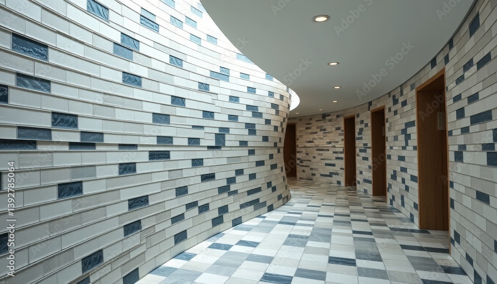 Poster intriguing spiral hallway with dynamic tilework architectural design