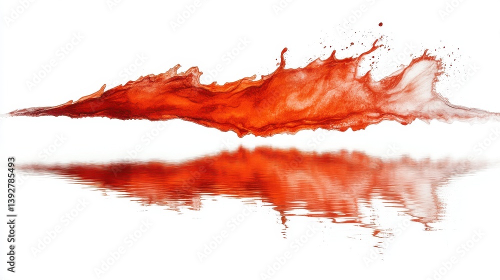 Poster striking red liquid splashing onto a clean white surface creating a stunning visual display of color