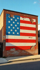 american flag on a brick wall