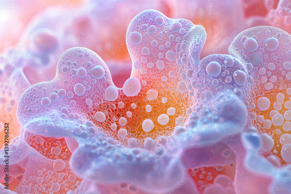 Aufkleber Microscopic view of cellular structures with fluid-filled vesicles, displaying a colorful and complex biological landscape.