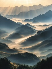 Obraz premium Mountain and hilly landscape in the wilderness