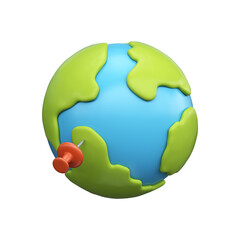 3d planet earth with red location pins on map, GPS navigation.