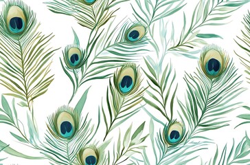Obraz premium Beautiful peacock feather seamless pattern wallpaper