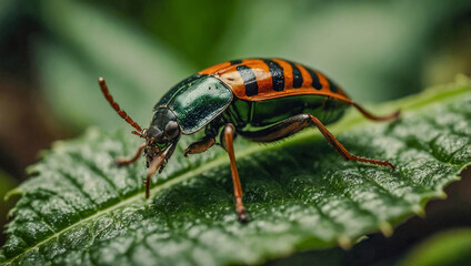 Naklejka premium Bug resting on a leaf, captured up close.