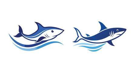 Two Stylized Blue Sharks in Ocean Waves