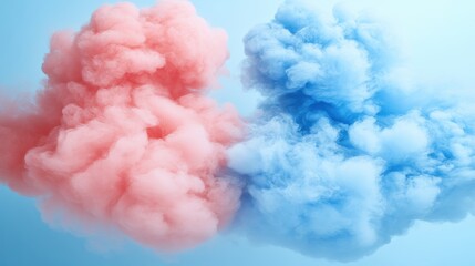 Fototapeta premium Two softly colored clouds merging together creating a serene and dreamy abstract visual atmosphere on white