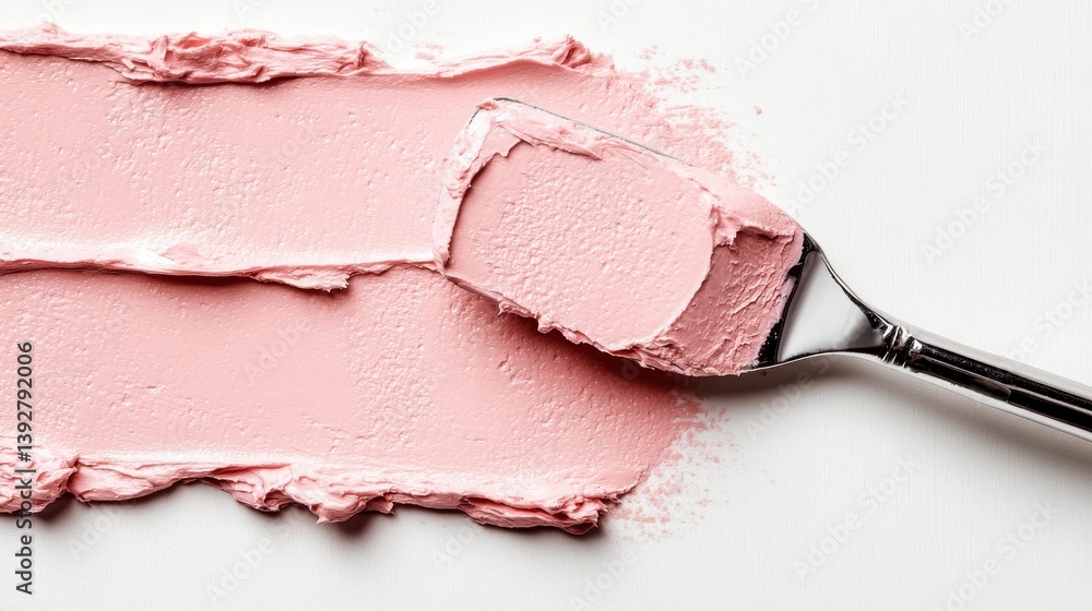 Poster a soft pink color poured elegantly with a spoon on a white surface creating a captivating artistic e