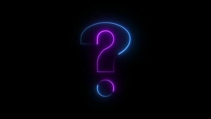 A neon question mark icon features a glowing, curved design with vibrant colors, symbolizing curiosity, uncertainty, and inquiry, standing out with a sleek, modern aesthetic.