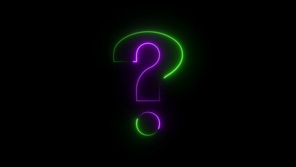 A neon question mark icon features a glowing, curved design with vibrant colors, symbolizing curiosity, uncertainty, and inquiry, standing out with a sleek, modern aesthetic.