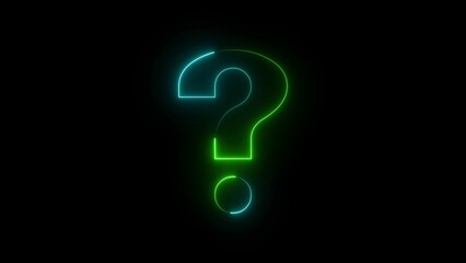A neon question mark icon features a glowing, curved design with vibrant colors, symbolizing curiosity, uncertainty, and inquiry, standing out with a sleek, modern aesthetic.