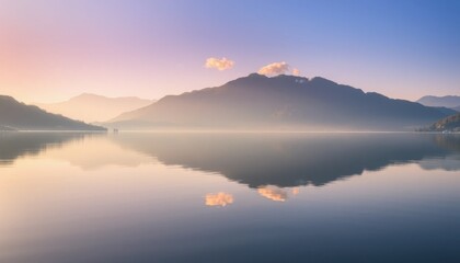 Fototapeta premium Serene Mountain Lake at Dawn Peaceful Reflection of Nature's Beauty