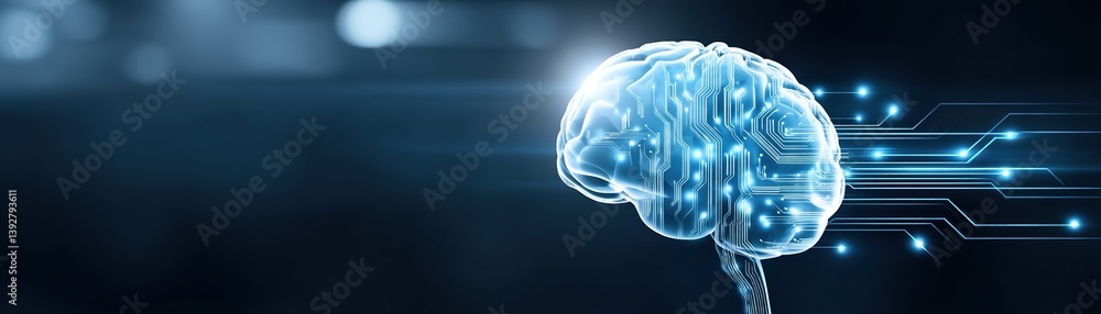 Aufkleber a futuristic depiction of a brain connected to digital circuitry, symbolizing artificial intelligenc