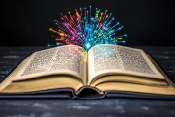 Obraz premium Glowing Colorful Light Illuminating Open Book