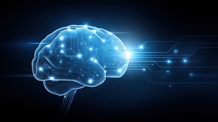 A digital illustration of a glowing blue brain with circuitry, symbolizing artificial intelligence and advanced technology.