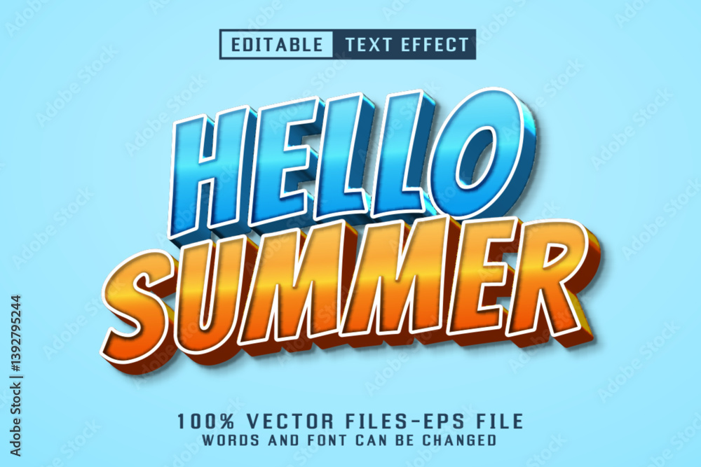 Poster hello summer 3d text - editable text effect