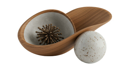 Isolated Wooden Bowl with Sphere, Decorative Design