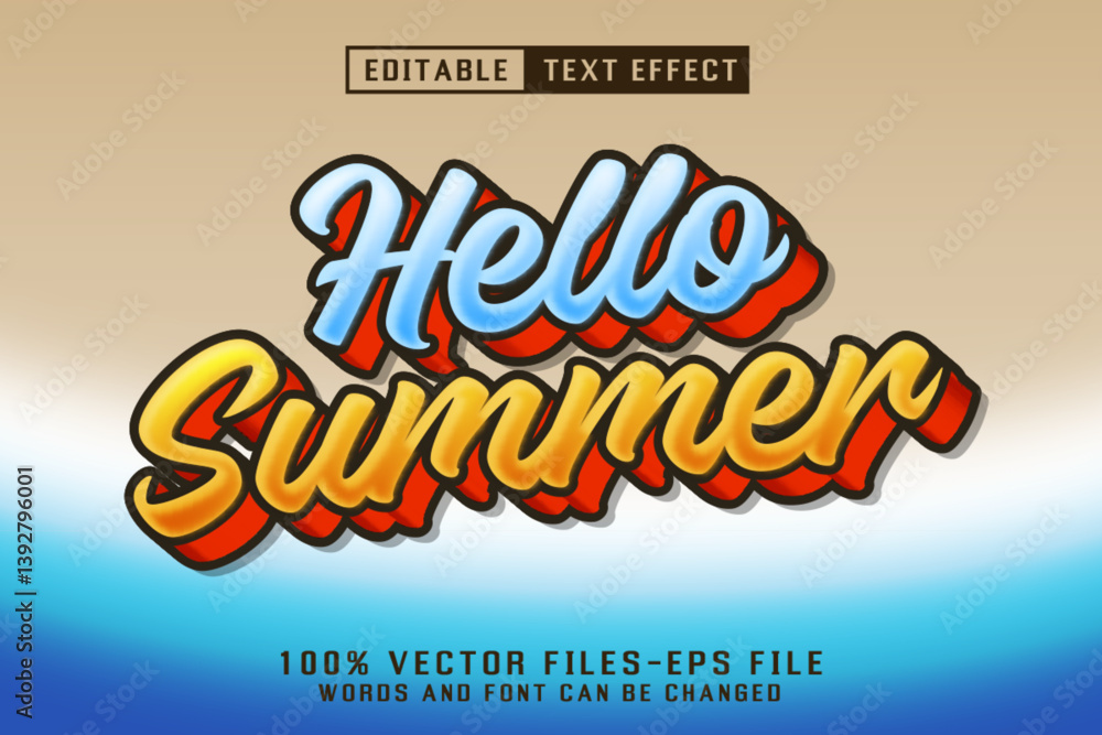 Poster hello summer 3d text - editable text effect