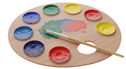Isolated Palette with Paints, Artistic Creativity
