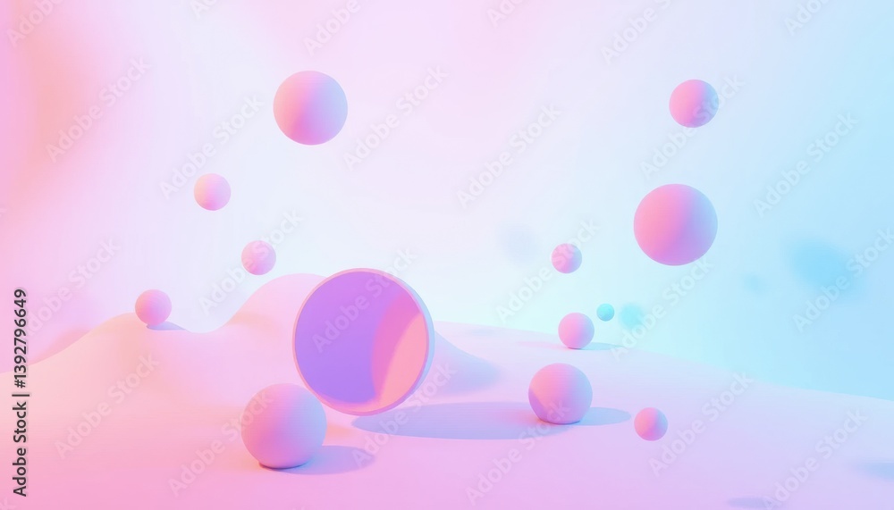Poster abstract 3d pastel shapes floating spheres and soft forms in a dreamlike setting